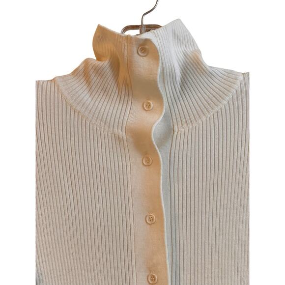 Thakoon‎ Merino Wool Ivory Button Up Turtleneck Cardigan Sz S Minimalist Preppy - Picture 2 of 16